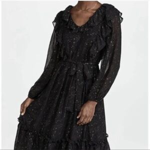 Anthropologie By The River Black Gold Star Print Midi Dress